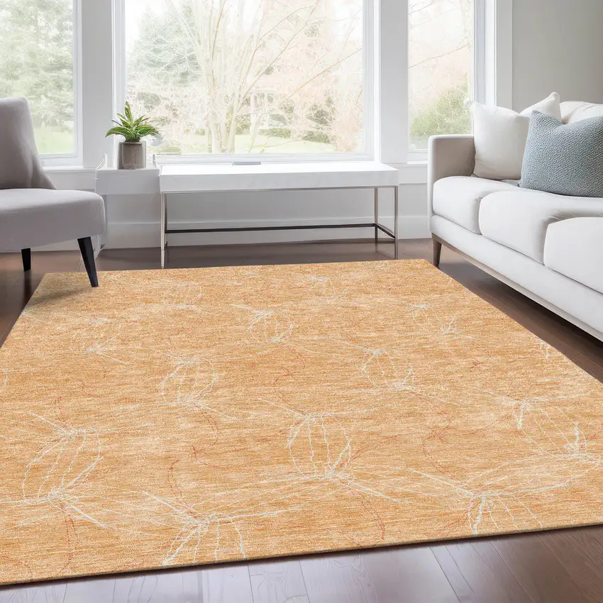 Peach And Ivory Geometric Washable Area Rug With UV Protection Photo 3