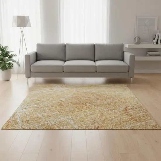 Peach And Ivory Geometric Washable Area Rug With UV Protection Photo 2