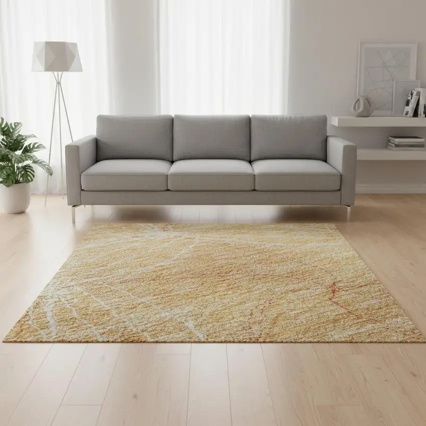 Peach And Ivory Geometric Washable Area Rug With UV Protection Photo 2