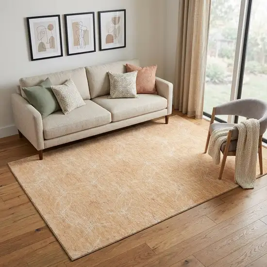 Peach And Ivory Geometric Washable Area Rug With UV Protection Photo 1