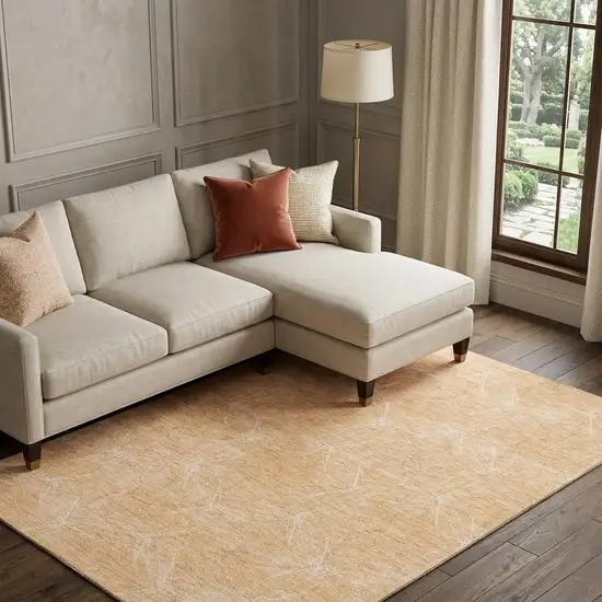 Peach And Ivory Geometric Washable Area Rug With UV Protection Photo 1