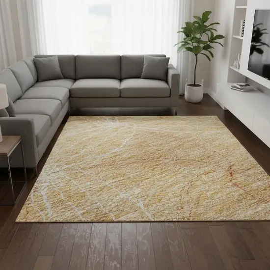 Peach And Ivory Geometric Washable Area Rug With UV Protection Photo 2