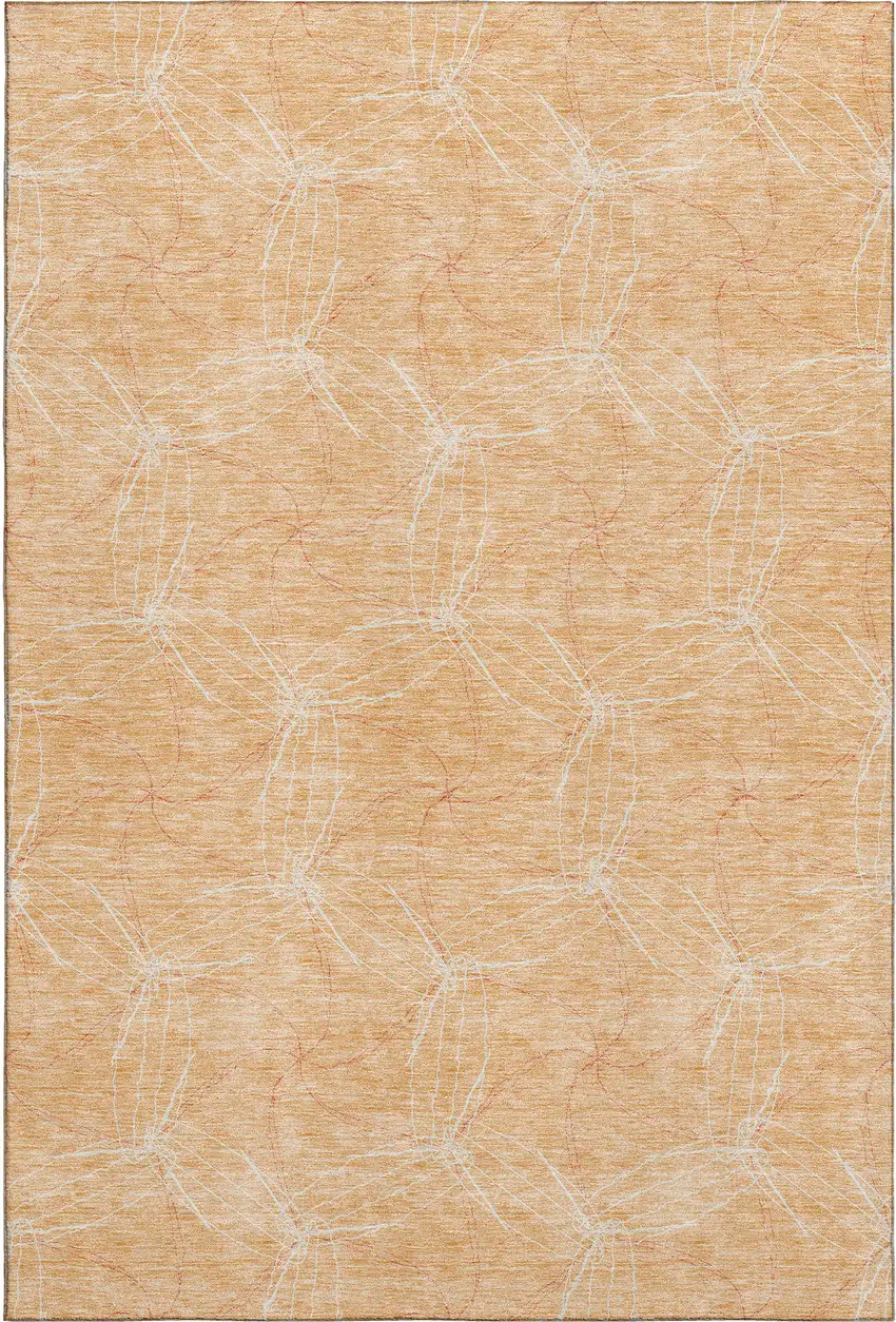 Peach And Ivory Geometric Washable Area Rug With UV Protection Photo 5