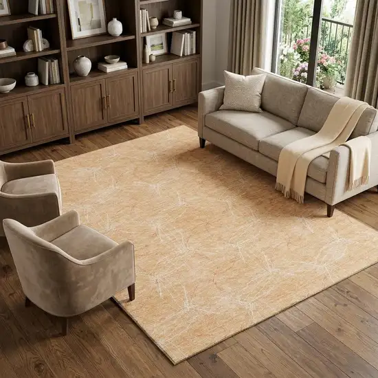 Peach And Ivory Geometric Washable Area Rug With UV Protection Photo 1