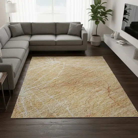 Peach And Ivory Geometric Washable Area Rug With UV Protection Photo 2