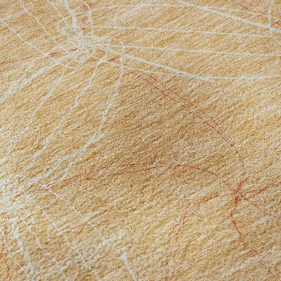 Peach And Ivory Geometric Washable Area Rug With UV Protection Photo 1