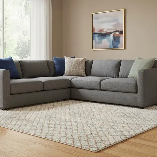 Peach And Ivory Geometric Washable Area Rug With UV Protection Photo 2