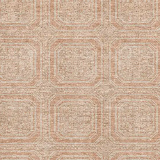 Peach And Ivory Geometric Washable Area Rug With UV Protection Photo 2