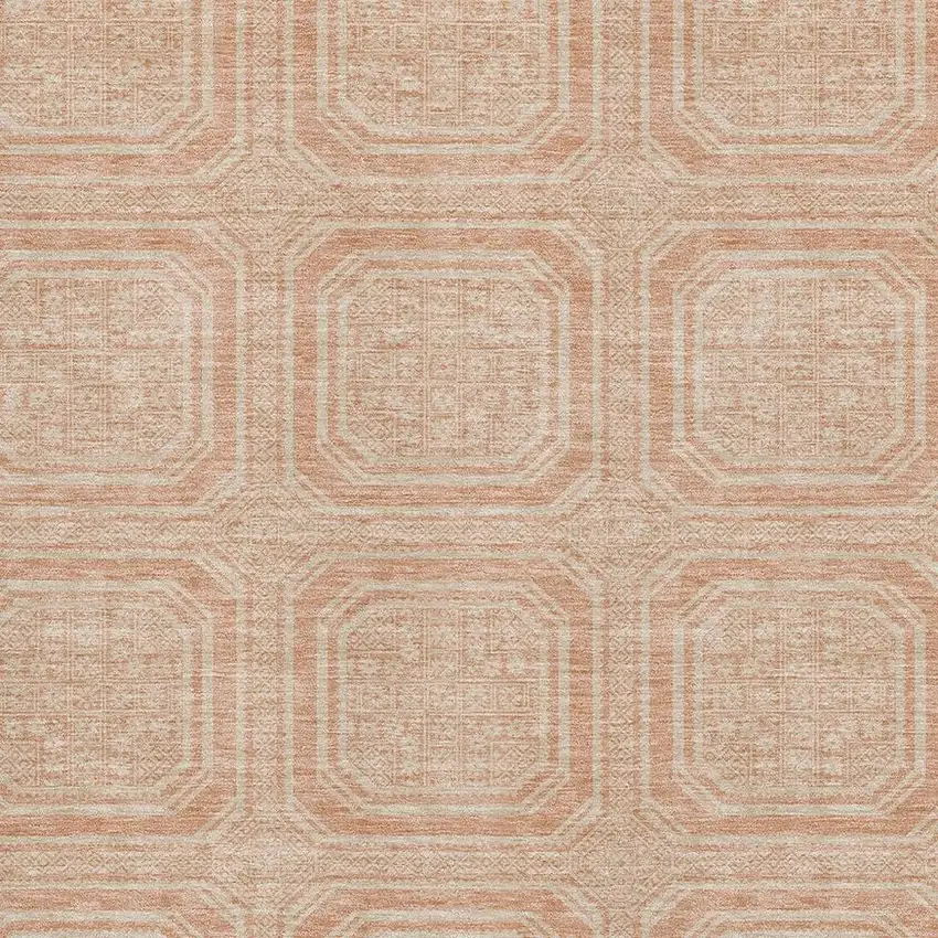Peach And Ivory Geometric Washable Area Rug With UV Protection Photo 2