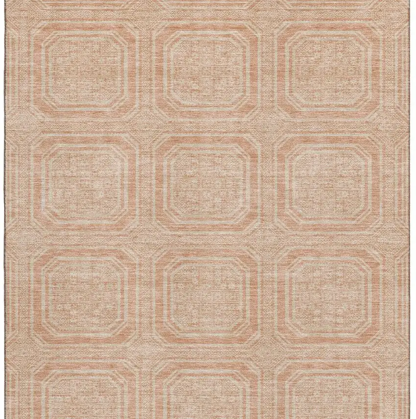 Peach And Ivory Geometric Washable Area Rug With UV Protection Photo 3