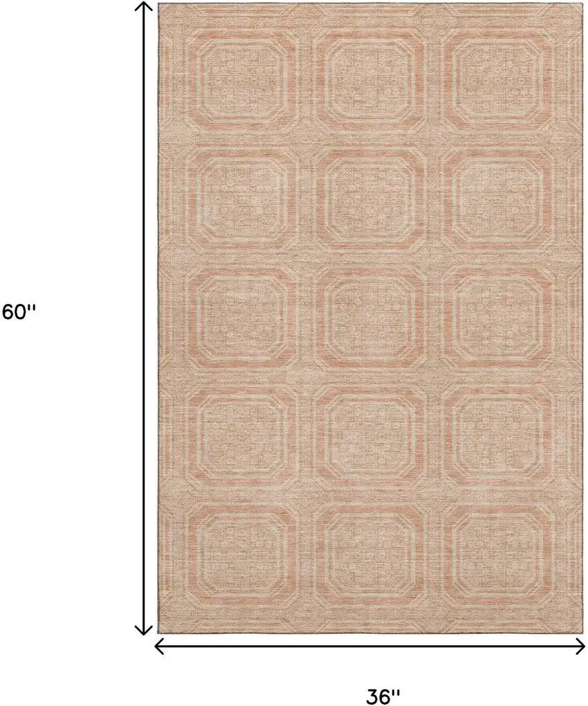 Peach And Ivory Geometric Washable Area Rug With UV Protection Photo 3