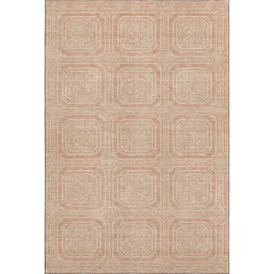 Peach And Ivory Geometric Washable Area Rug With UV Protection Photo 1