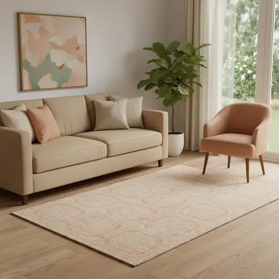 Peach And Ivory Geometric Washable Area Rug With UV Protection Photo 2