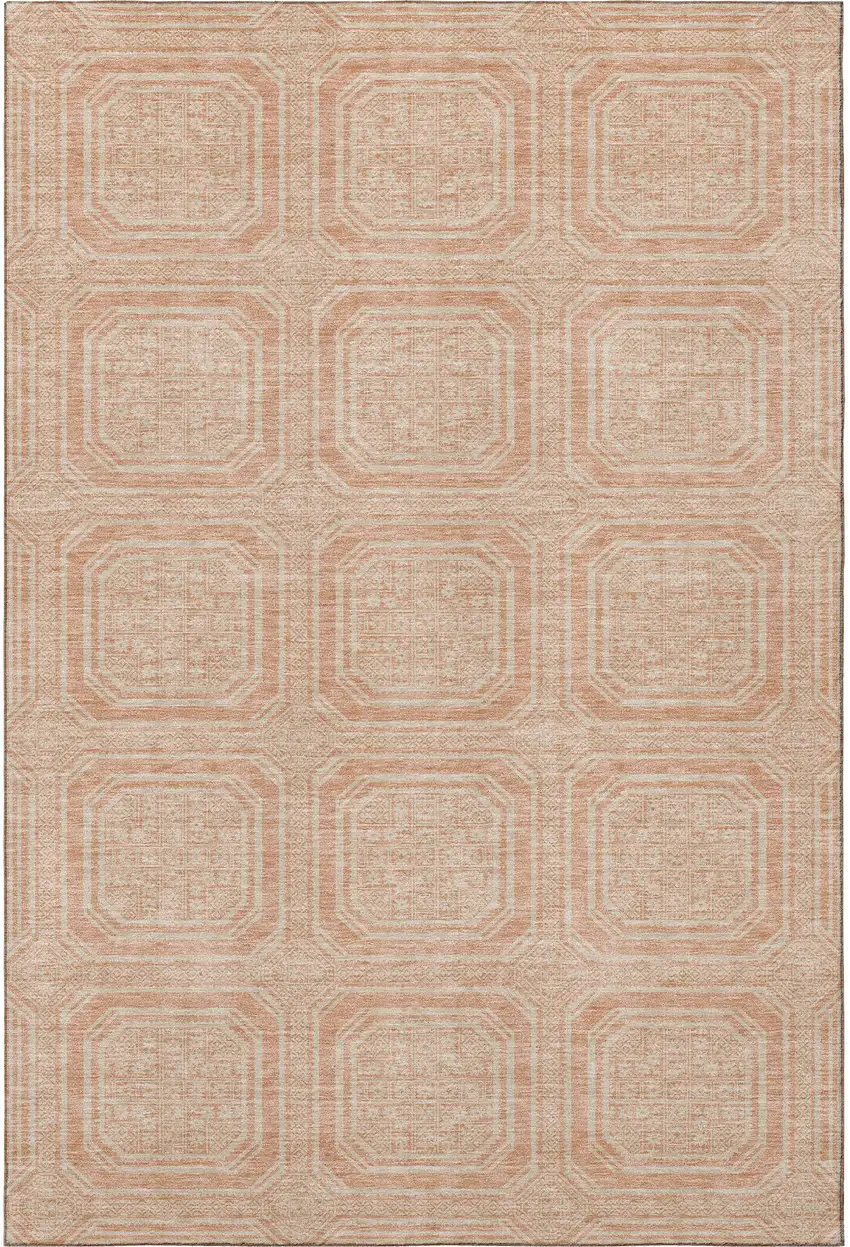 Peach And Ivory Geometric Washable Area Rug With UV Protection Photo 3