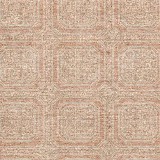 Peach And Ivory Geometric Washable Area Rug With UV Protection Photo 2