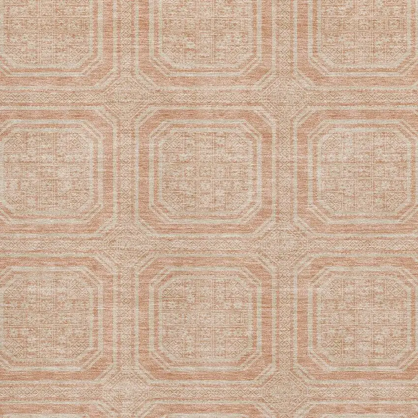 Peach And Ivory Geometric Washable Area Rug With UV Protection Photo 2
