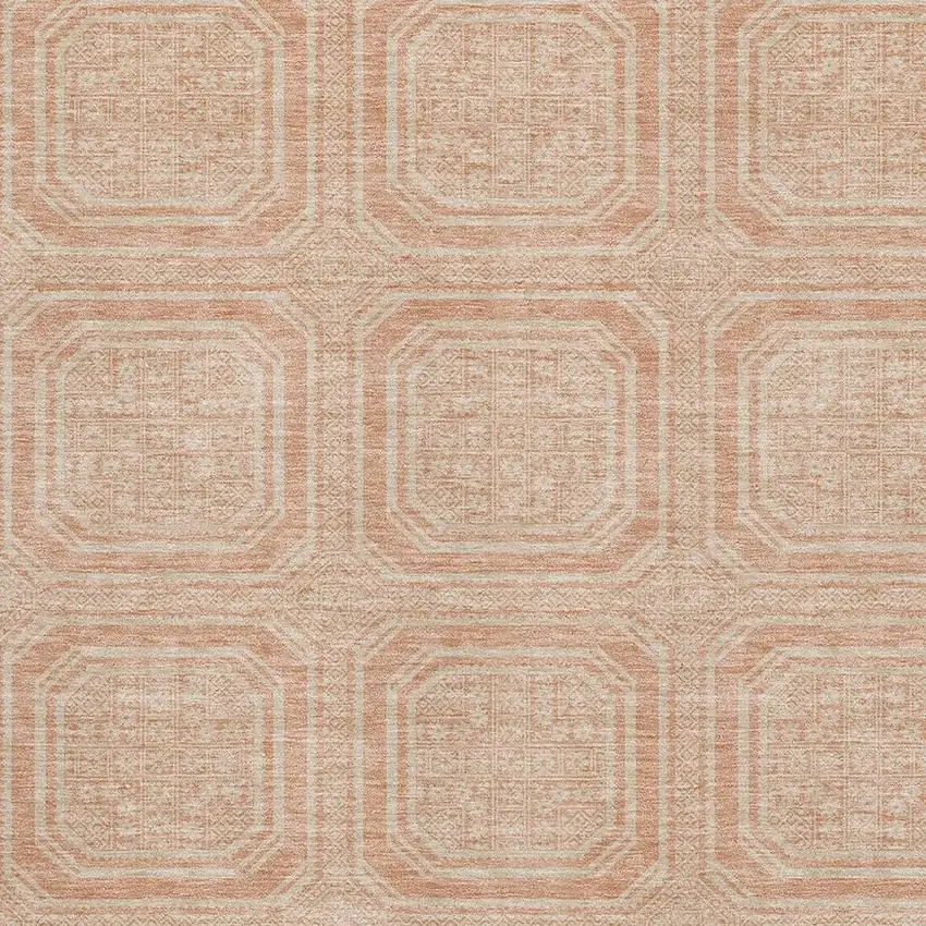 Peach And Ivory Geometric Washable Area Rug With UV Protection Photo 2