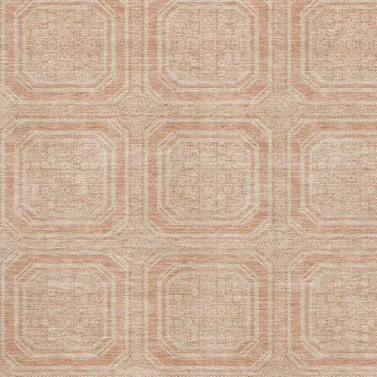 Peach And Ivory Geometric Washable Area Rug With UV Protection Photo 2