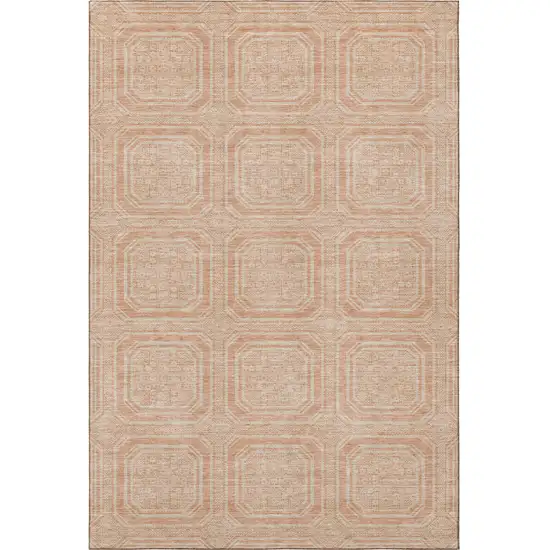 Peach And Ivory Geometric Washable Area Rug With UV Protection Photo 3