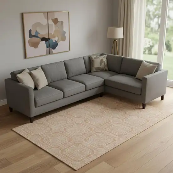 Peach And Ivory Geometric Washable Area Rug With UV Protection Photo 2