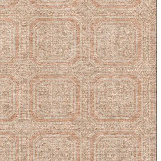 Peach And Ivory Geometric Washable Area Rug With UV Protection Photo 2