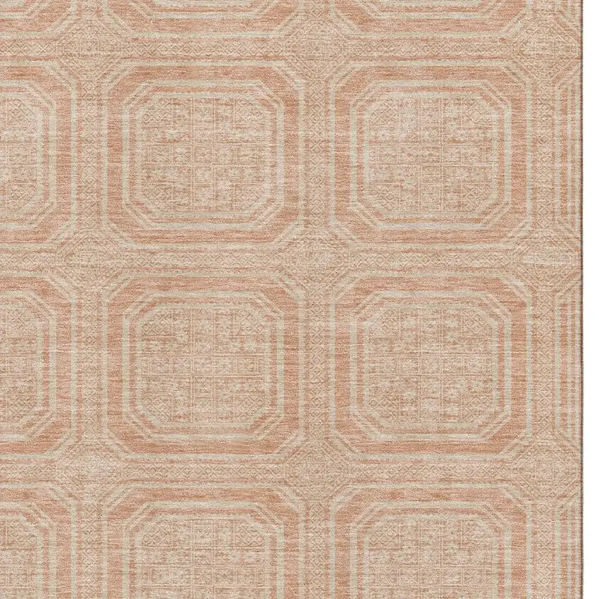 Peach And Ivory Geometric Washable Area Rug With UV Protection Photo 2
