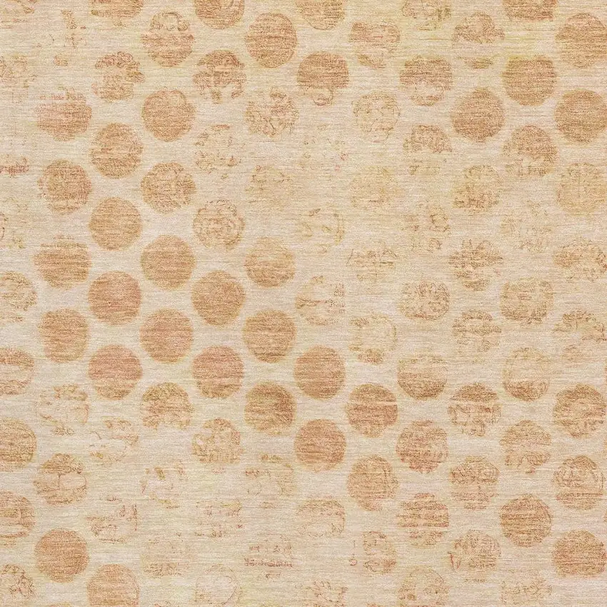 Peach And Ivory Geometric Washable Area Rug With UV Protection Photo 2
