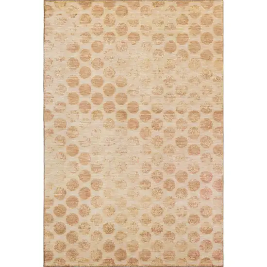Peach And Ivory Geometric Washable Area Rug With UV Protection Photo 1