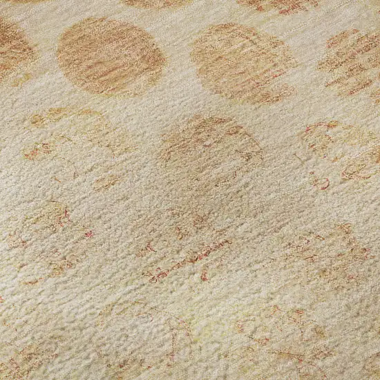 Peach And Ivory Geometric Washable Area Rug With UV Protection Photo 9