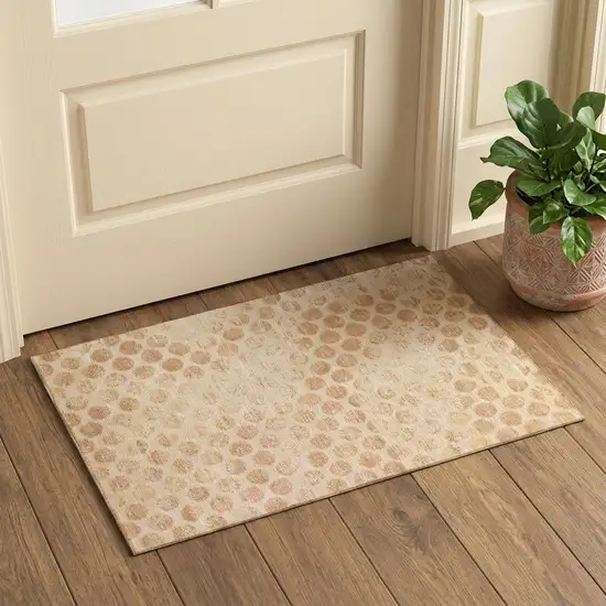 Peach And Ivory Geometric Washable Area Rug With UV Protection Photo 1
