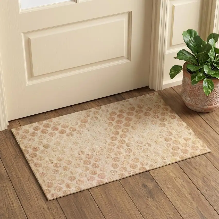 Peach And Ivory Geometric Washable Area Rug With UV Protection Photo 1