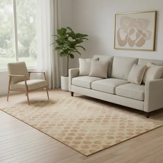 Peach And Ivory Geometric Washable Area Rug With UV Protection Photo 2