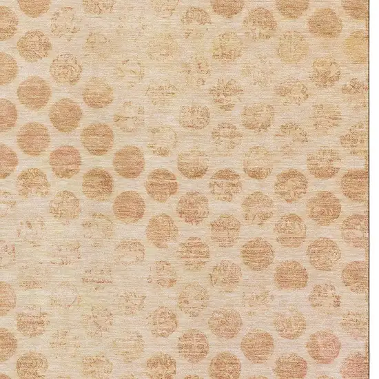 Peach And Ivory Geometric Washable Area Rug With UV Protection Photo 2