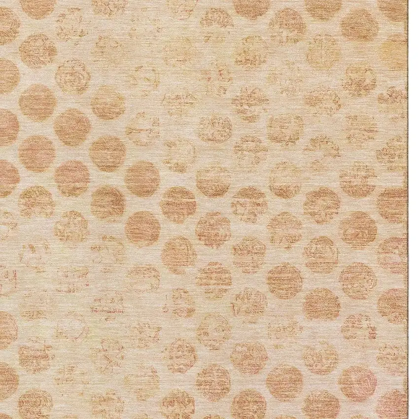 Peach And Ivory Geometric Washable Area Rug With UV Protection Photo 2