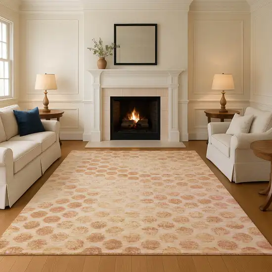 Peach And Ivory Geometric Washable Area Rug With UV Protection Photo 4