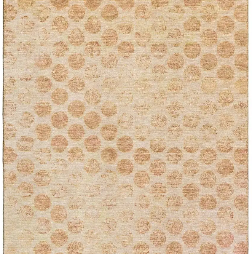 Peach And Ivory Geometric Washable Area Rug With UV Protection Photo 3