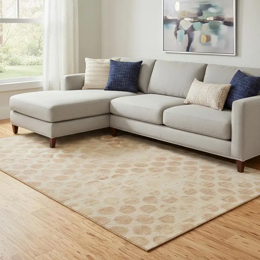 Peach And Ivory Geometric Washable Area Rug With UV Protection Photo 2