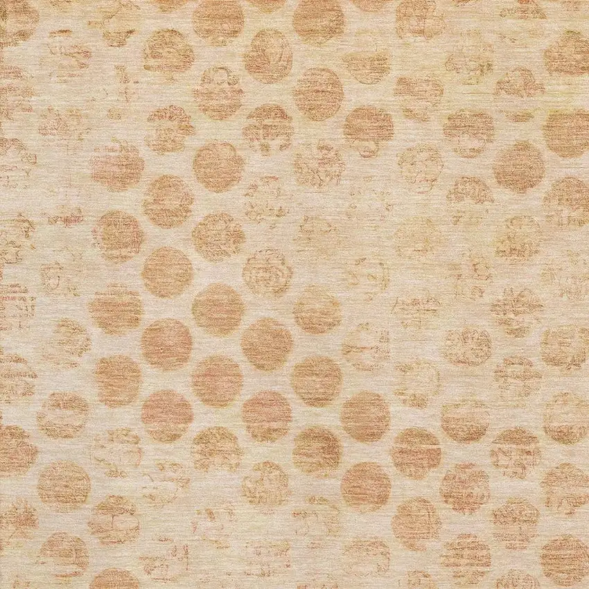 Peach And Ivory Geometric Washable Area Rug With UV Protection Photo 2