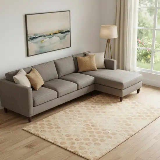 Peach And Ivory Geometric Washable Area Rug With UV Protection Photo 2