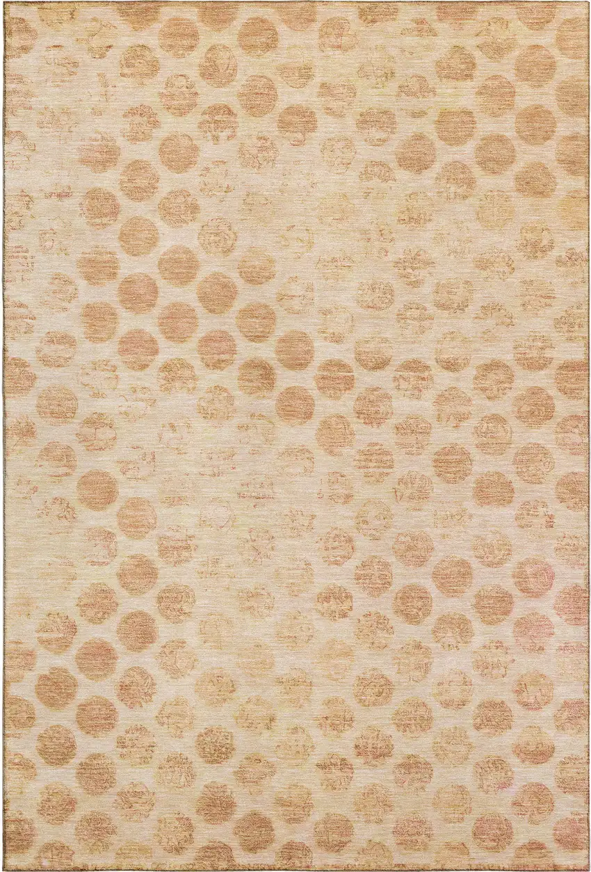 Peach And Ivory Geometric Washable Area Rug With UV Protection Photo 1