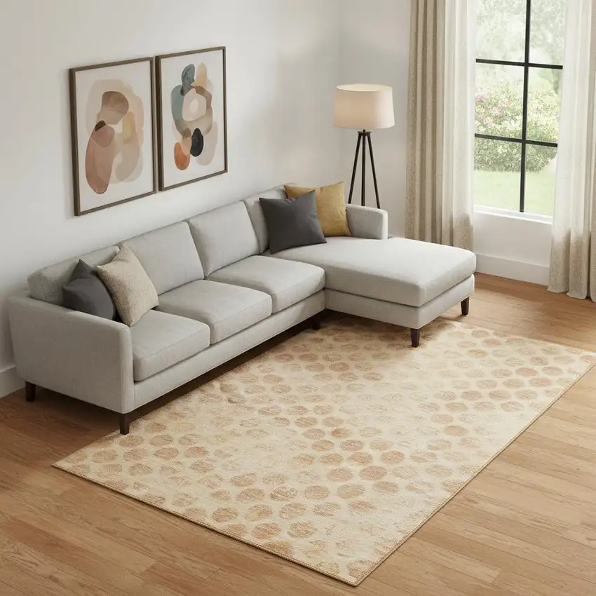 Peach And Ivory Geometric Washable Area Rug With UV Protection Photo 2