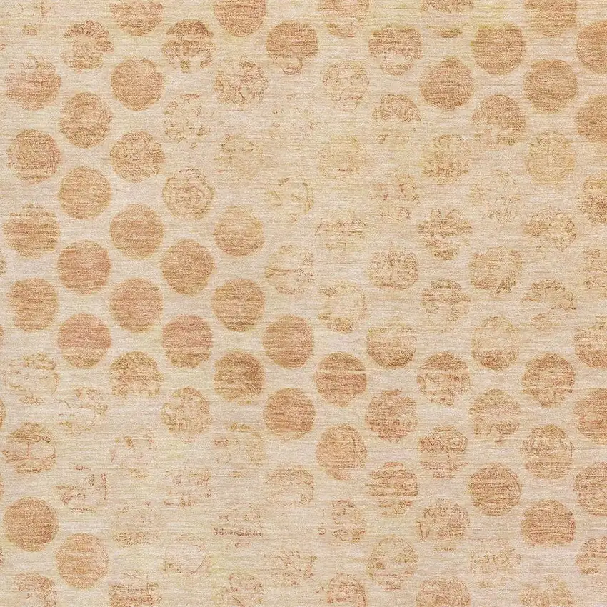 Peach And Ivory Geometric Washable Area Rug With UV Protection Photo 2