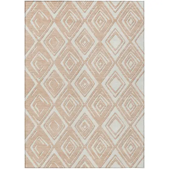 Peach And Ivory Geometric Washable Indoor Outdoor Area Rug Photo 2