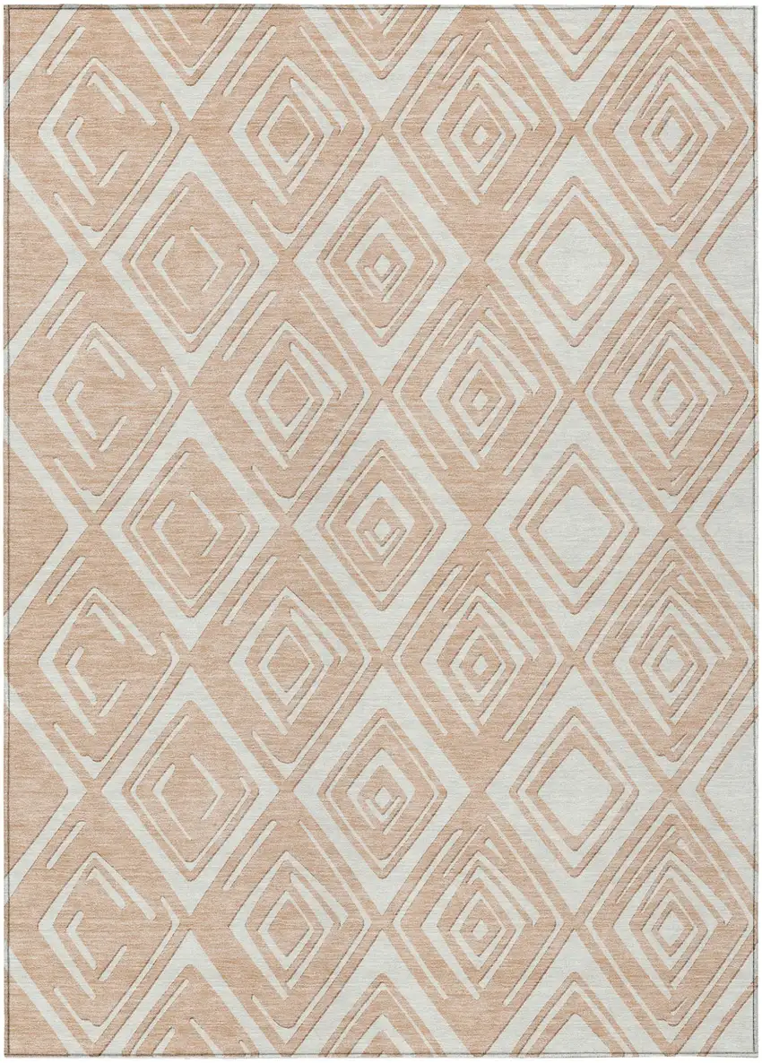 Peach And Ivory Geometric Washable Indoor Outdoor Area Rug Photo 2