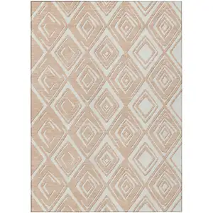 Photo of Peach And Ivory Geometric Washable Indoor Outdoor Area Rug