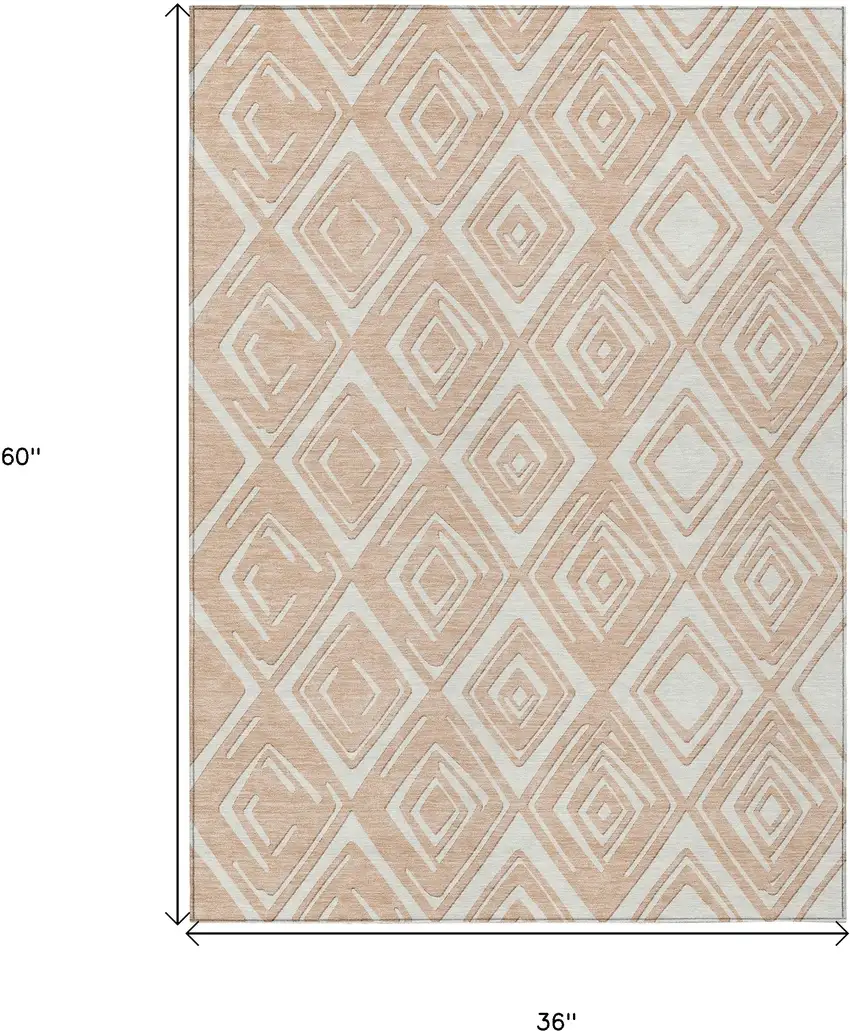Peach And Ivory Geometric Washable Indoor Outdoor Area Rug Photo 3