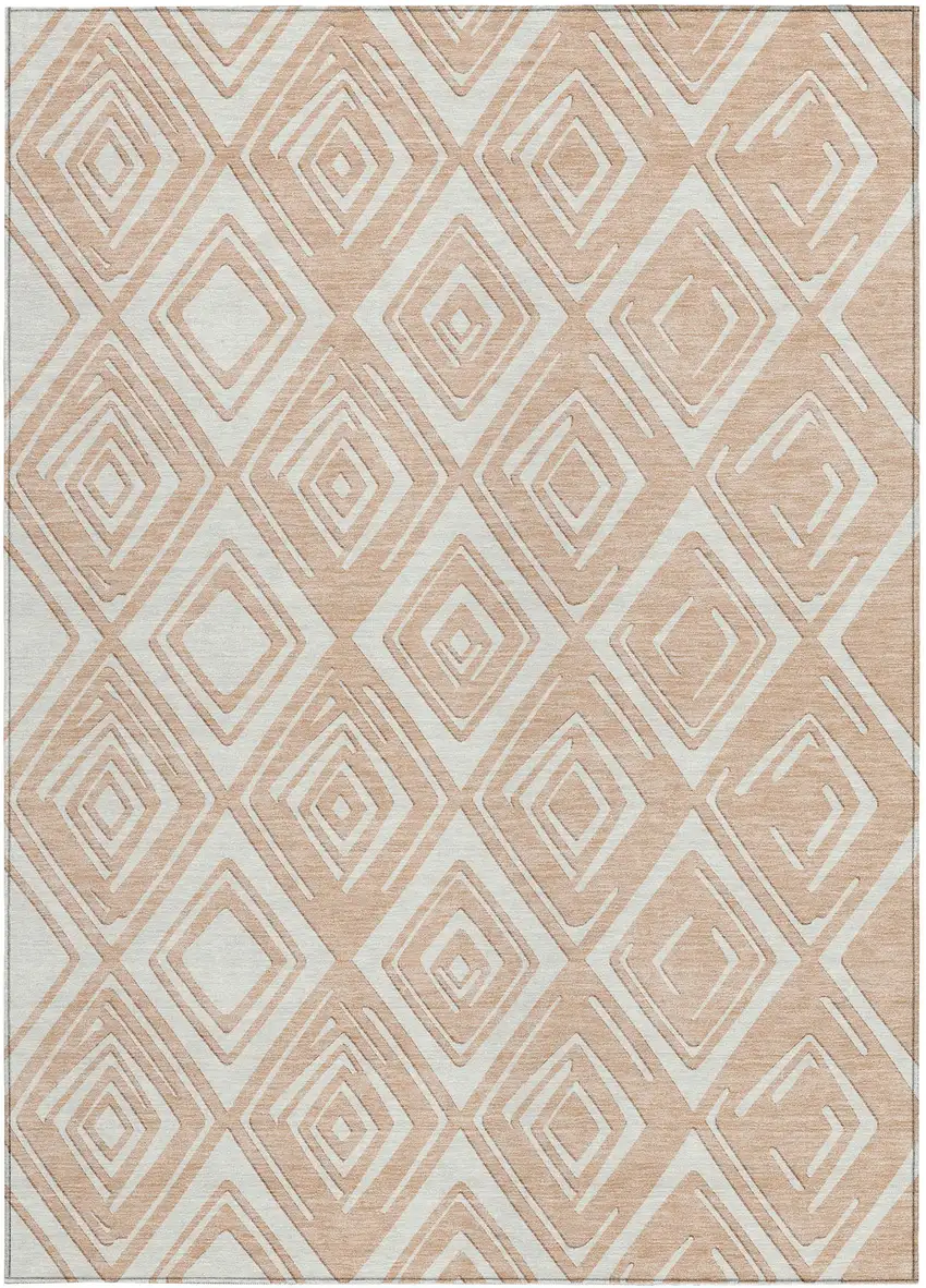 Peach And Ivory Geometric Washable Indoor Outdoor Area Rug Photo 8