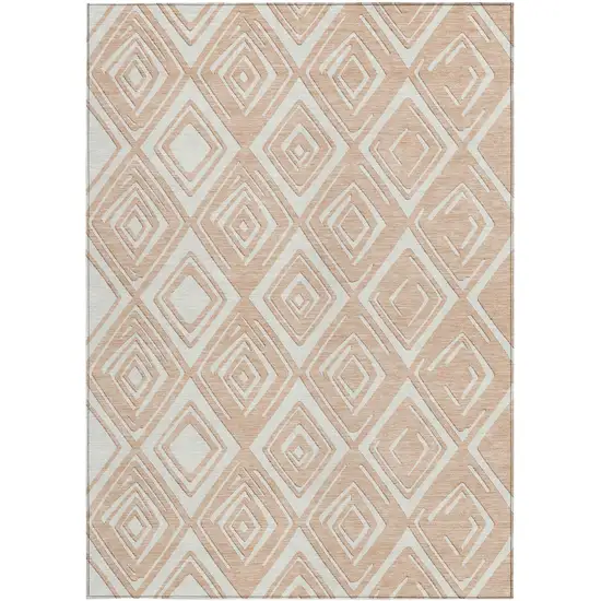 Peach And Ivory Geometric Washable Indoor Outdoor Area Rug Photo 8