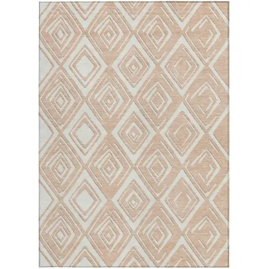 Peach And Ivory Geometric Washable Indoor Outdoor Area Rug Photo 8