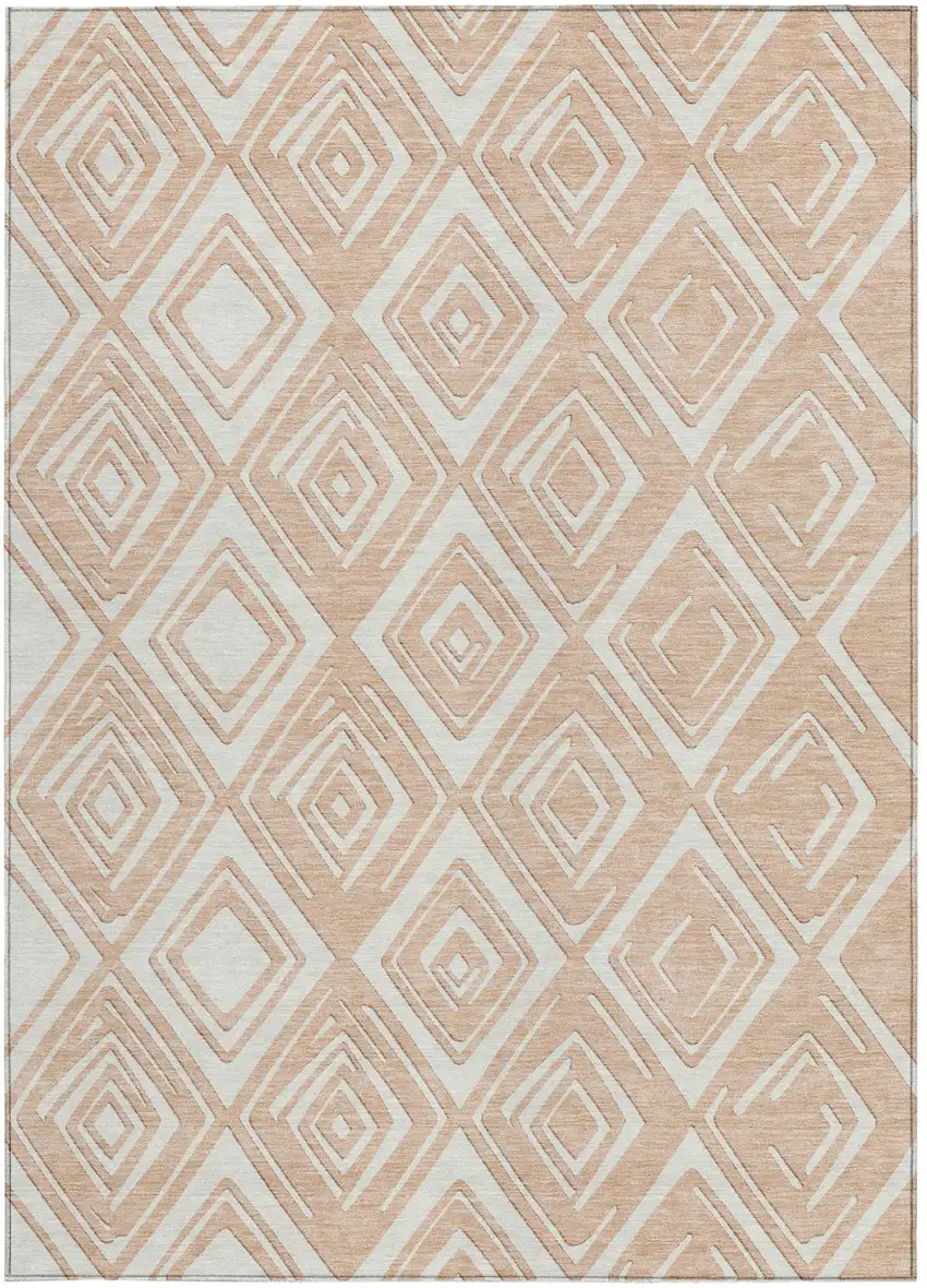 Peach And Ivory Geometric Washable Indoor Outdoor Area Rug Photo 8